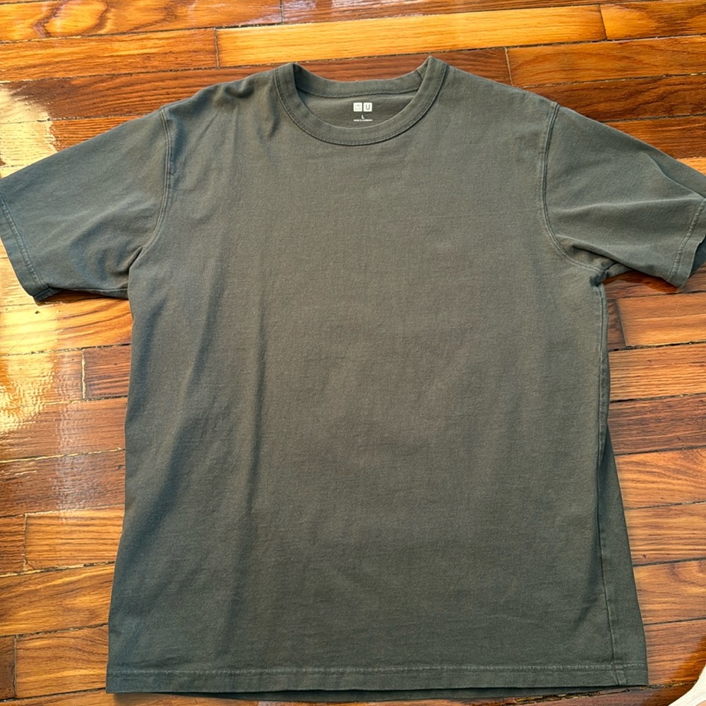 Uniqlo U AIRism Cotton Oversized Crew Neck Half-Sleeve T-Shirt in 55 green